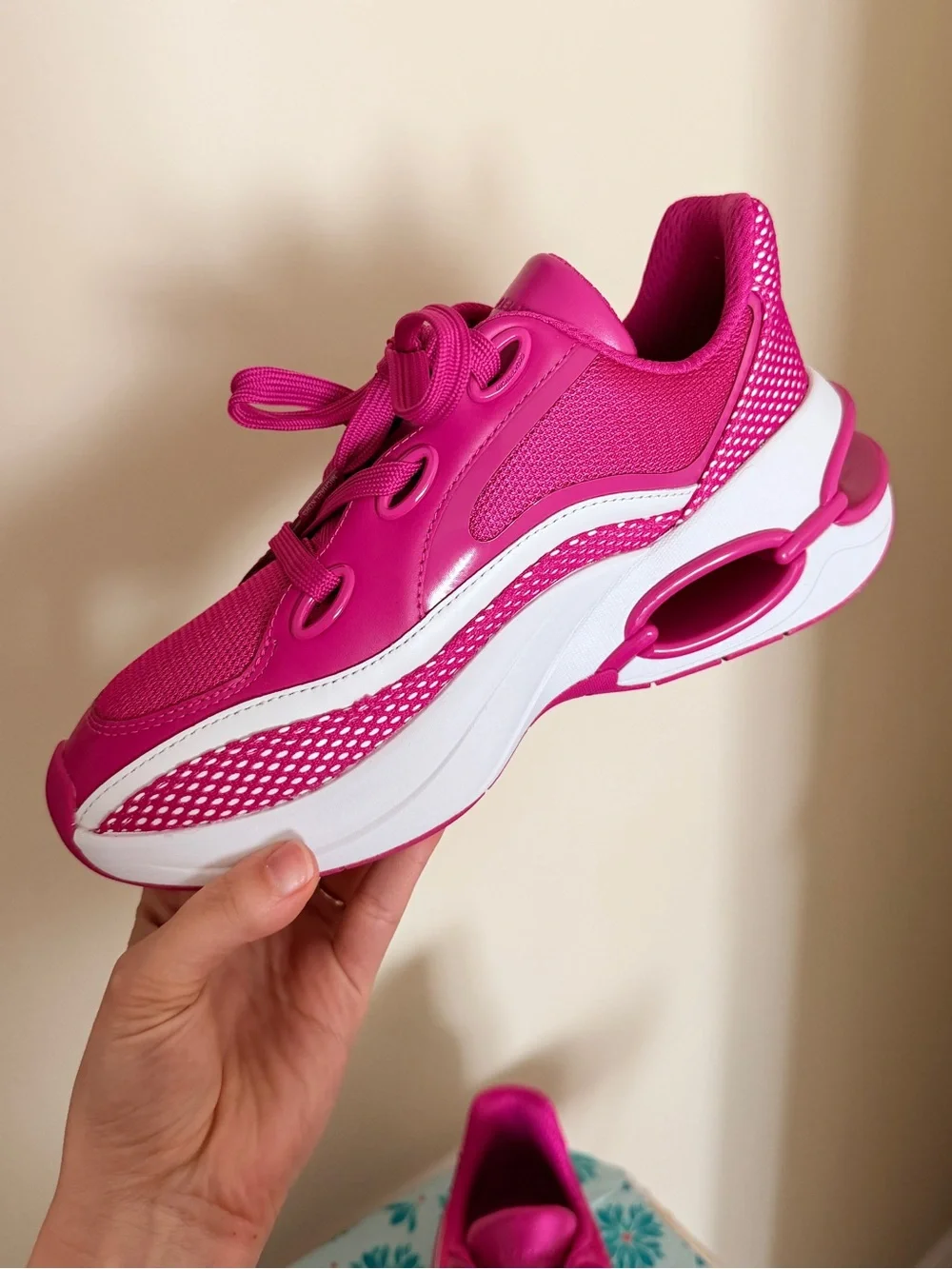 Michael Kors Girls' Bright Fuchsia Sneakers with White Accents